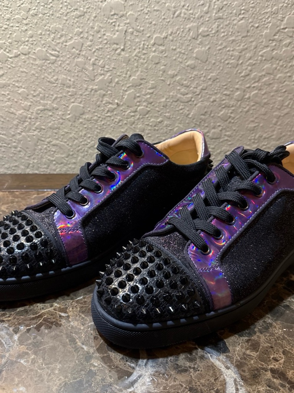 Black with Purple Accents Iridescent Studded Sneakers